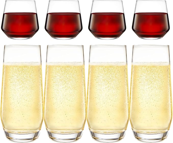 Kitchen Lux Drinking Glasses Set of 8 - Highball Tumbler & Rocks Drinkware | 4 Tall (18.5oz) & 4 Short (12.8oz) Glass Cups - Elegant Glassware Sets for Sparkling Cocktails, Wine, Beer, Whiskey - Image 7