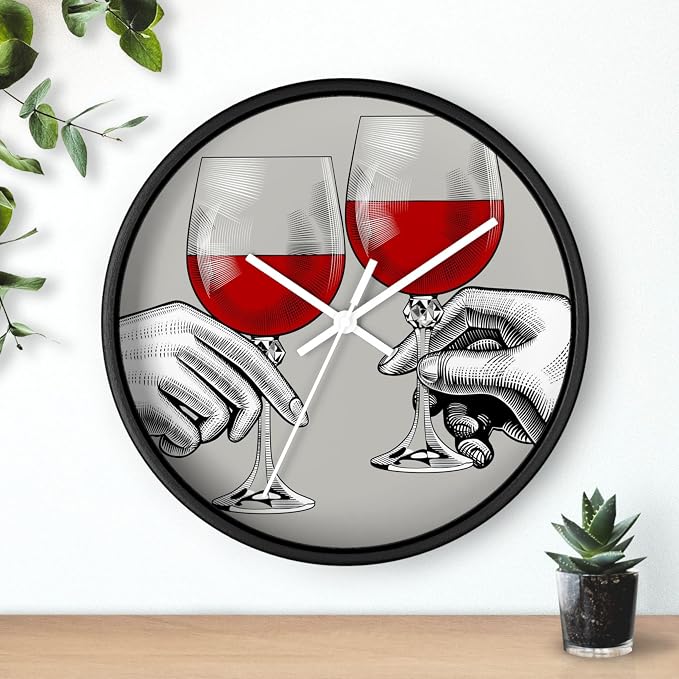 Mozingo ~ Wine Clock for Kitchen Bar Wall It's Wine O'clock Silent Time Gift Home Decor Made In USA, 10" (Hour Marks - None, Clock Frame Color - Black, Wine Theme #04) - Image 3