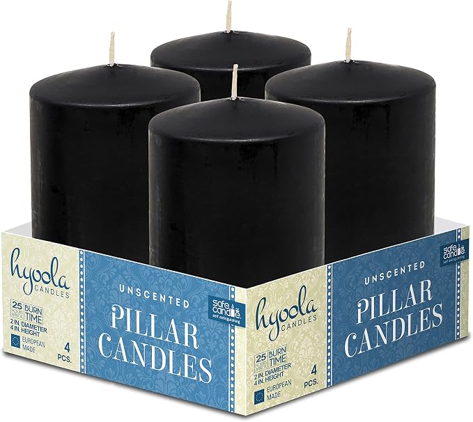 Hyoola Black Pillar Candles 2x4 Inch - 4 Pack Unscented Pillar Candles - European Made - Image 9