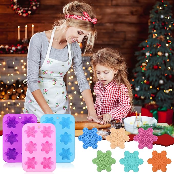 3Pcs Snowflake Molds Christmas Silicone Cake Trays Cookie Soap | Reusable Non Stick Chocolate Molds, for Christmas Muffin Jelly Ice Cube Making, Winter Party Home Decorations - Image 7