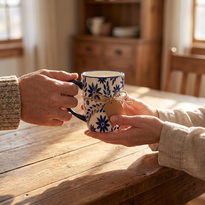 glowworm Coffee Mugs, 16 Ounce Ceramic Coffee Cups Set of 4, Blue & White | Large Latte Cups with Handle for Tea, Mocha, Milk, Perfect for Family Kitchen & Holiday Gifts, Dishwasher & Microwave Safe - Image 7