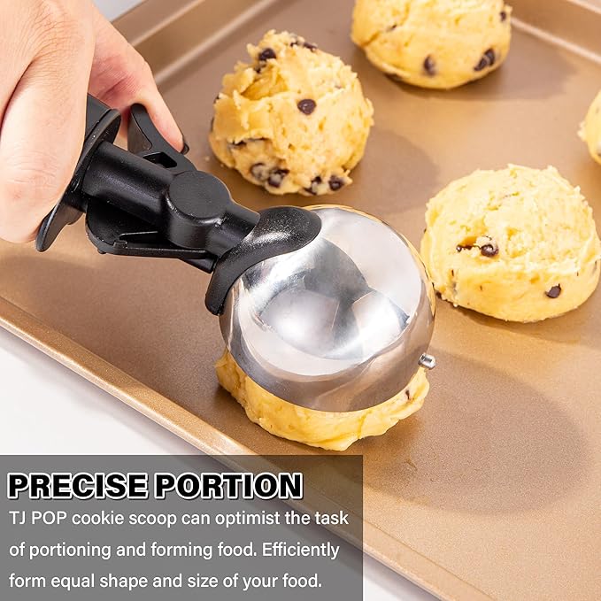 Ice Cream Scoop with Trigger, 6 Tbsp Cookie Scoop for Baking, 3 Oz Cookie dough Scooper, Large Ice Cream Scooper, Stainless Steel Portion Scoop, 90 ML