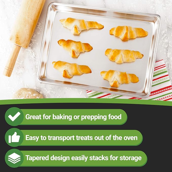Restaurantware Met Lux 9 x 13 Inch Quarter Size Baking Sheet 1 Heavy-Duty Cookie Sheet - Evenly Bakes Treats Make Pastries or Cookies Aluminum Sheet Pan For Commercial or Home Use - Image 6