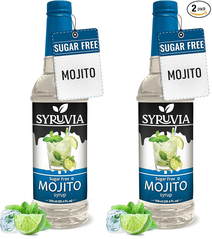Syruvia Sugar Free Mojito Syrup, Flavored Syrup for Cocktails, Drinks, Lemonades, Iced Teas, and Desserts β 25.4 fl oz (Pack of 2)