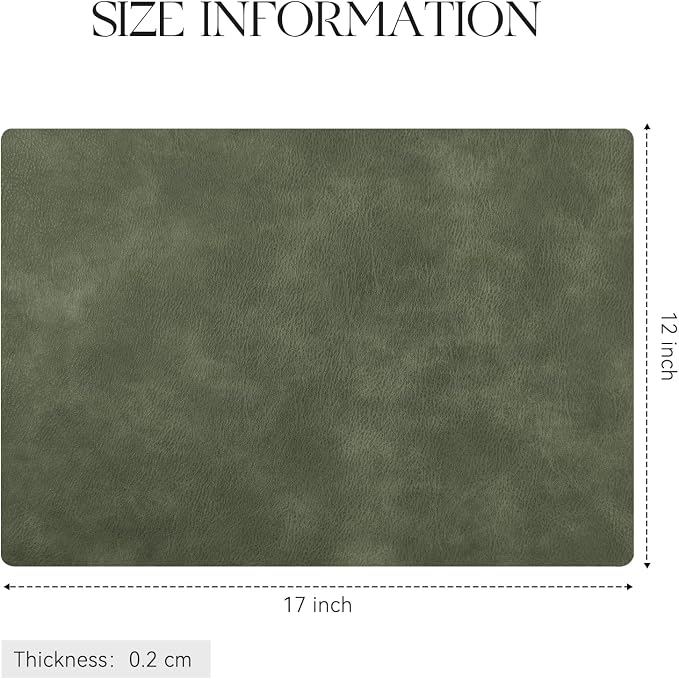 MOSAYT Vinyl Placemats Set of 8-12 X 17 Inch - Faux Leather 100% Waterproof Oil-Proof Wipeable PU Place Mats, Heat Resistant Reversible Table Mats for Kitchen, Dining, Outdoor, Olive Green - Image 7