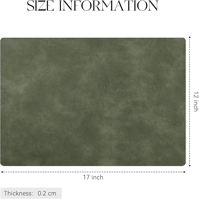 MOSAYT Vinyl Placemats Set of 6-12 X 17 Inch - Faux Leather 100% Waterproof Oil-Proof Wipeable PU Place Mats, Heat Resistant Reversible Table Mats for Kitchen, Dining, Outdoor, Olive Green - Image 7