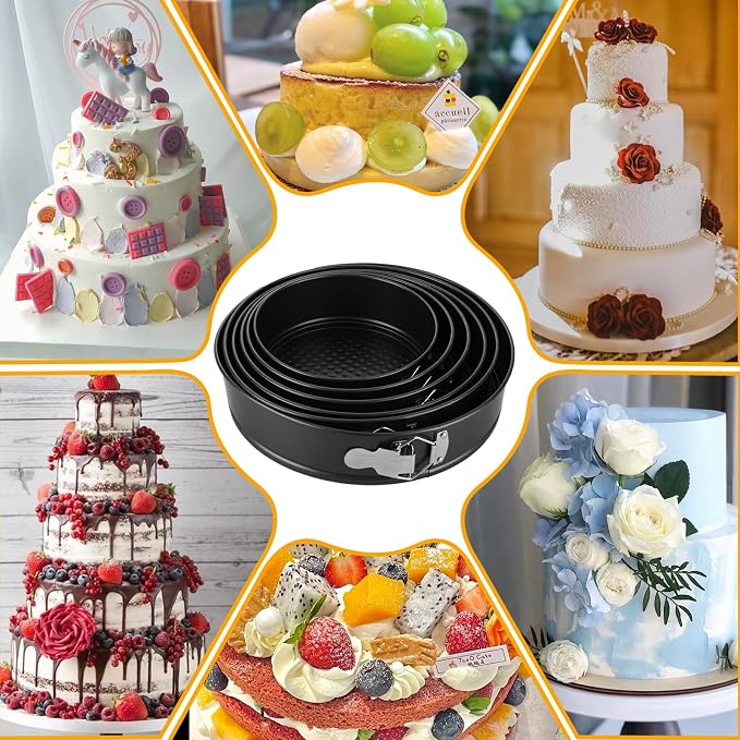 QTLCOHD Cake Pan Set for Baking, 7,8,8.5,9.5,10,11 Inch | Nonstick Springform Pan Set, Leakproof Spring Form Pans for Cheesecake with Removable Bottom, Springform Round Cake Pans Sets - Image 7