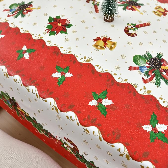 Christmas Tablecloth Heavy Duty Vinyl Red 54x84 inch Square Christmas Table Cloth Reusable Waterproof Foldable Plastic Tablecloths PVC Xmas Table Cover for New Year Party Decor - Image 9
