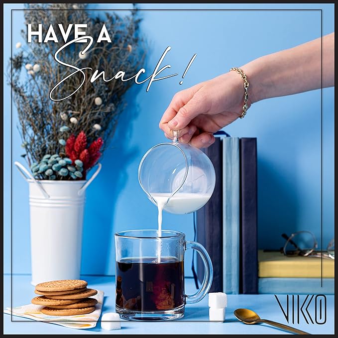 Vikko 10.75 Ounce Clear Glass Coffee Mugs - Set of 12, Microwave and Dishwasher Safe