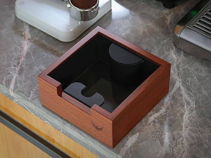 Rosewood Espresso Knock Box Portafilter Tamping Stand with Shock-Absorbing Bar & Non-Slip Design | Premium Dump Bin for Home Barista Stations