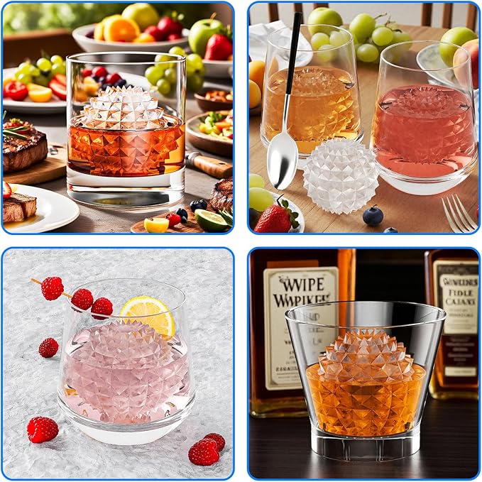 6 Chamber 1.83β 3D Crystal Round Ball Ice Cube Tray With Funnel,Large Circle Ice Molds Silicone Fun Shapes Whiskey Sphere Ice Tray,For Chilling Whiskey,Cocktails,Bourbon,Brandy and Beverages