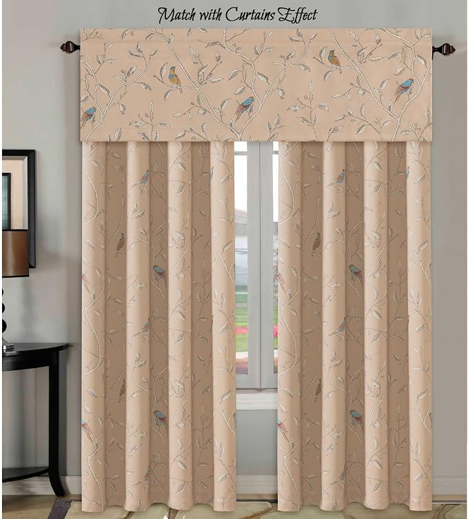 H.VERSAILTEX Blackout Curtain Valances for Kitchen Window/Living Room/Bathroom Privacy Added Rod Pocket Home Decoration Winow Valance, 52" W x 18" L, Birds in Taupe - Image 8