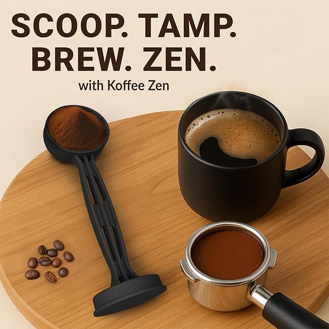 Koffee Zen Espresso Tamper Set, 5 Interchangeable Sizes (49–58mm), Dual Coffee Scoop (1 & 2 TBSP), Fits Select Breville, De’Longhi & More Models