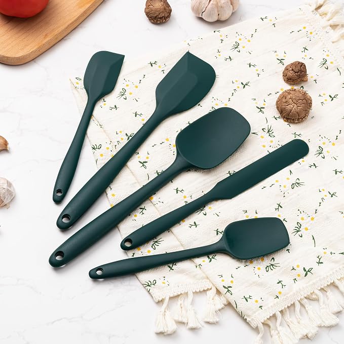Silicone Spatula Set,5 Piece Food Grade Rubber Spatulas,Dark Green | Spatulas Silicone Heat Resistant for Baking,Cooking,and Mixing High Heat Resistant Non Stick Dishwasher Safe BPA-Free - Image 7