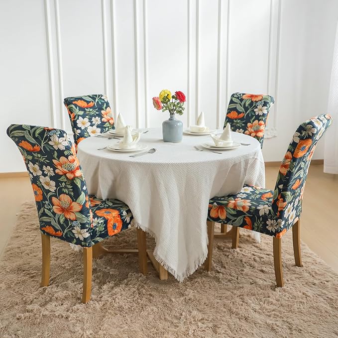 FORCHEER Chair Covers for Dining Chairs Set of 6,Velvet Beige Stretch Dining Room Chair Cover Kitchen Parsons Chair Slipcovers (Pack of 6, Velvet Foral) - Image 7