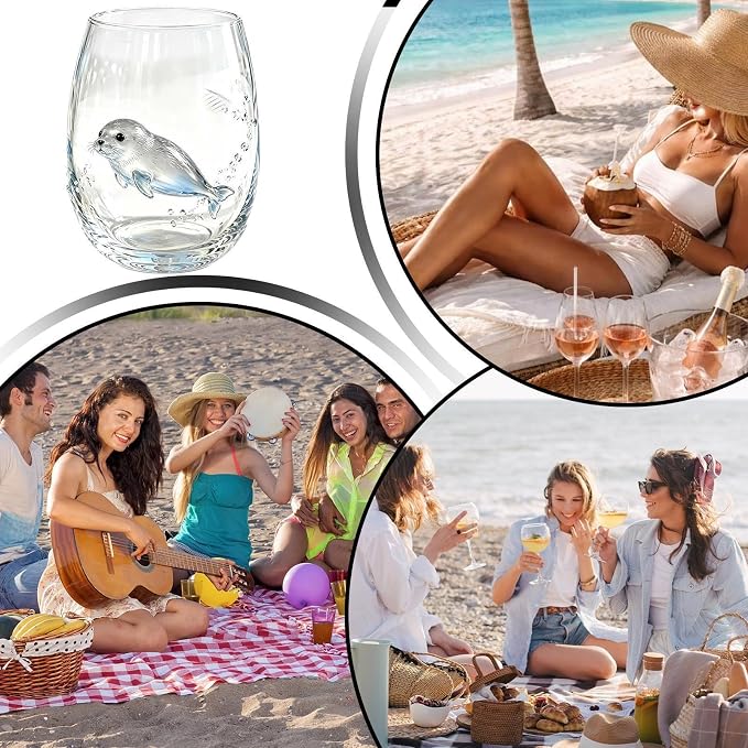 3D Marine Animal Artisan Glassware Collection Wine Glasses (A) | Stemless Coastal Themed, Handcrafted Marine Animal Glassware, 3D Sea Animal Glass Cup, for Juice Cocktail Soda Beer - Image 7