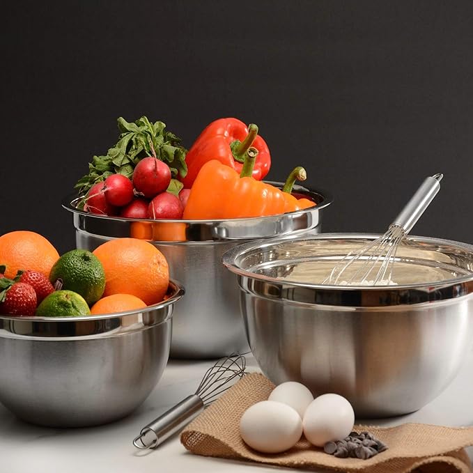 YBM HOME Stainless Steel Mixing Bowl - Premium Polished Mirror Nesting Metal Bowl for Cooking and Serving, Stackable for Convenient Storage, 0.75, 1, 1.5, 3, 5 Quarts,1167-68-69-70-71set