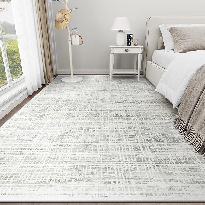 10x12 Washable Area Rug for Living Room Bedroom: Non-Slip Modern White Gray | Machine Washable TPR Backing, Stain-Resistant Low Pile, Pet & Kid Friendly, Abstract Decor for Dining Room, Dorm, Home Office - Image 8