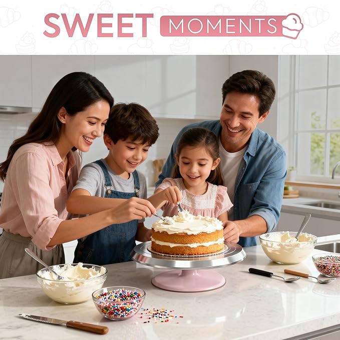 Riccle 12 Inch Pink Aluminium Alloy Revolving Cake Stand – Rotating Cake Turntable for Cake Decorating, Baking, and Cake Decorating Supplies