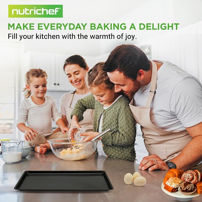 NutriChef Nonstick XL Cookie Sheet Baking Pan - 22" x 16" - Durable Carbon Steel, PFOA Free, Dishwasher Safe, Perfect for Cookies, Cakes, Lasagna, and More - 6 PACK - Image 7