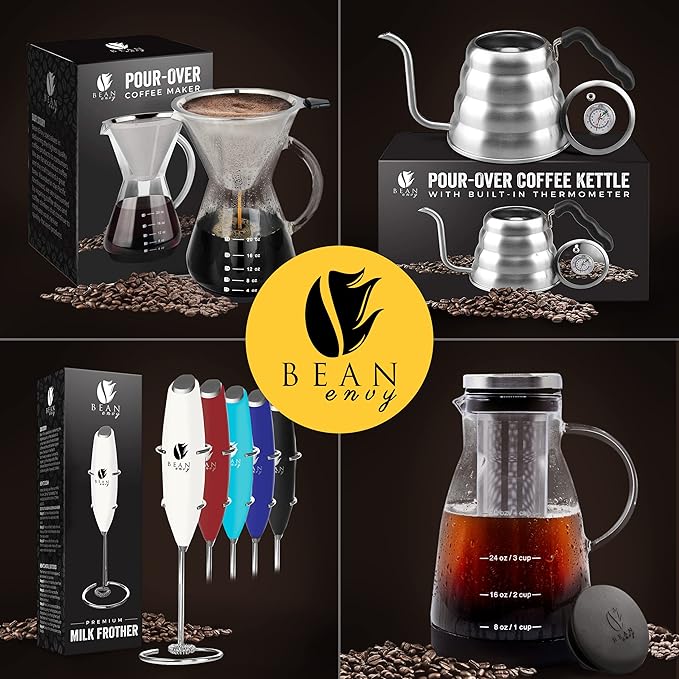 Bean Envy Cold Brew Coffee Maker - 32 oz Glass Coffee Cold Brew Maker and Pitcher w/Silicone Cap & Base