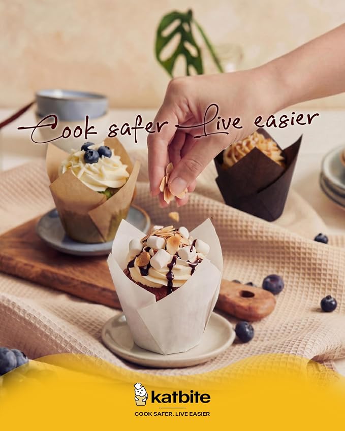 Katbite Tulip Cupcake Liners 200PCS, Muffin Baking Cups Holders | Unbleached Greaseproof Food-Grade PFAS-Free 40 GSM No Fade Thick Bottom Cupcake Wrapper for Party, Wedding, Birthday - Image 9