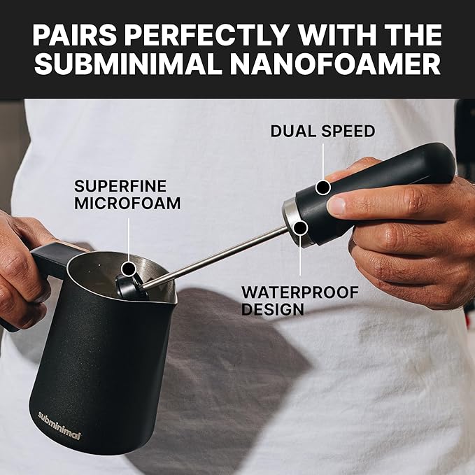 Subminimal FlowTip Milk Jug - Stovetop Milk Frothing, Foaming Pitcher for Barista-Style Coffee - Cappuccino & Latte Art Pouring Jug with Heat Resistant Handle - Coffee Lover Gifts - 450ml, Black