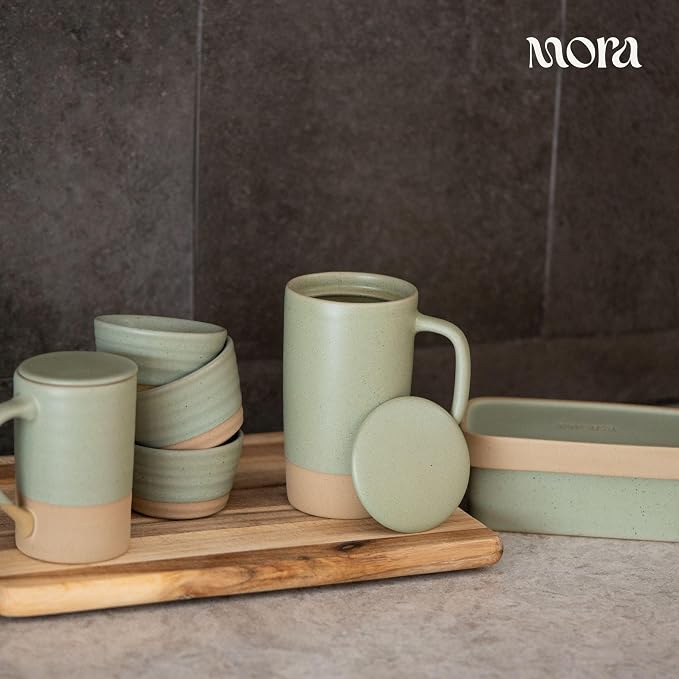 MORA Ceramics Large Tea Mug with Loose Leaf Infuser and Ceramic Lid, 18 oz, Portable, Microwave, Dishwasher Safe, Tall Coffee Cup - Rustic Matte Ceramic Glaze, Modern Herbal Tea Strainer, Thyme - Image 8