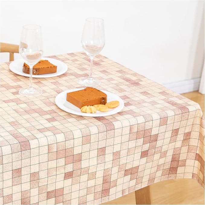 FIFTY FEET 54X54 Inch Square Tablecloth, Vinyl Tablecloth with Flannel Backing Waterproof Table Cloth, Spill Proof Picnic Table Cover for Outdoor/Indoor/Camping/Dining(Brown Plaid) - Image 9