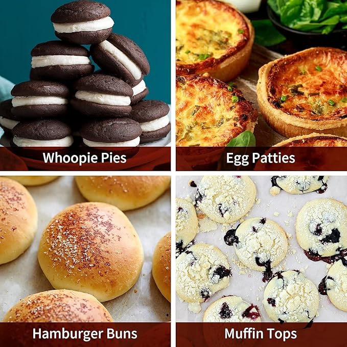Silicone Muffin Top Pans, 2 Pack Non-stick 3" Whoopie Pie Baking Pan 3 Inch Round Tray Silicone Egg Sandwich Molds for Mini Cakes Biscuits Egg Cloud Bread Buns English Muffins Breakfast Sandwiches