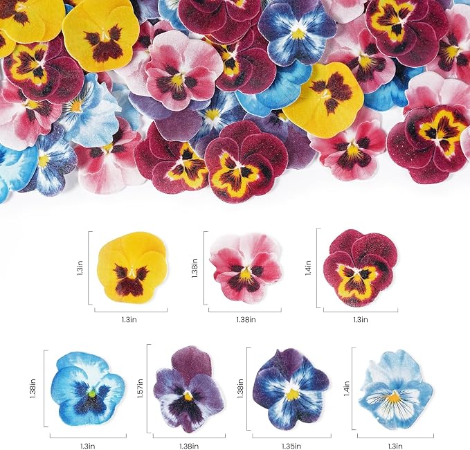 Edible Flowers for Cake Decorating, Wafer Paper Flowers, 60 Pcs Pansies Flower Cake Decorations for Birthday, Wedding, Princess Party, Spring Theme - Image 4