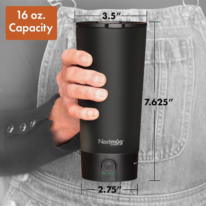 Nextmug Go - Temperature-Controlled, Self-Heating Travel Mug | (Black - 16 oz.) – No App, Long-Lasting Battery for Work & Study, Great Gift for Coffee Lovers - Image 9