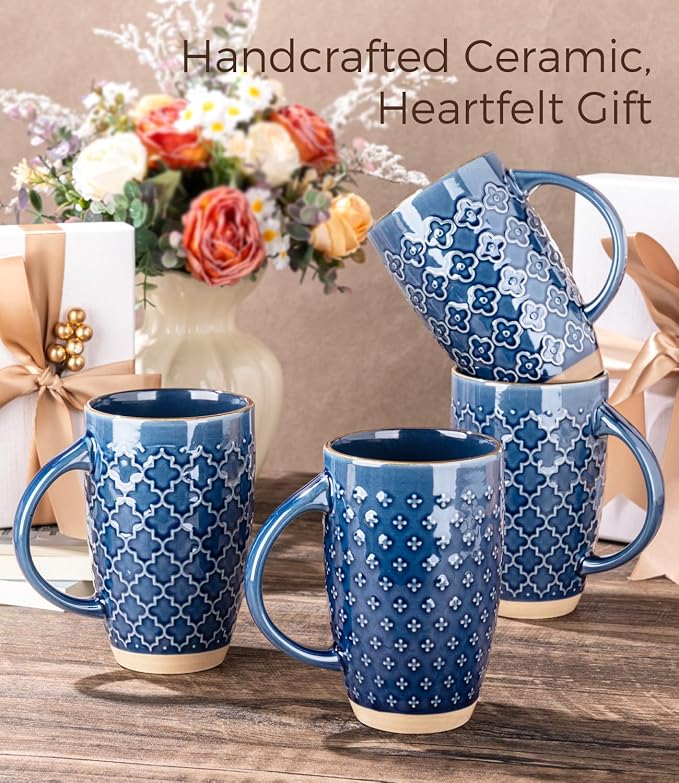 GBhome 20oz Large Coffee Mugs Set of 6, Handmade Tall Ceramic Coffee Mugs with Texture Patterns for Cappuccino, Latte,Hot Cocoa, Dishwasher & Microwave Safe-Moonlight Blue - Image 8