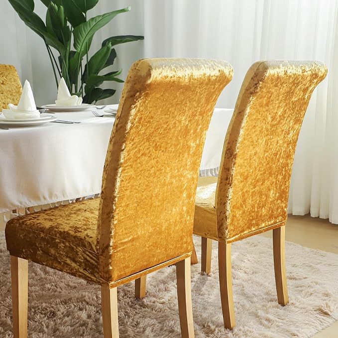 FORCHEER Chair Covers for Dining Chairs Set of 4,Velvet Gold Stretch Dining Room Chair Cover Kitchen Parsons Chair Slipcovers (Pack of 4, Velvet Gold) - Image 7