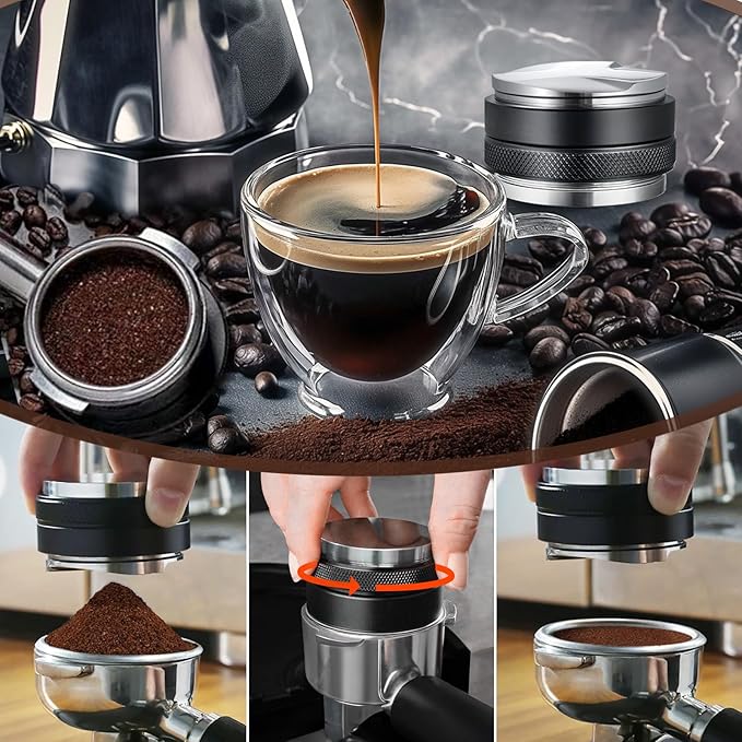 51mm Adjustable Coffee Distributor & Tamper, Dual Head Coffee Leveler, Compatible with 51mm Delonghi Portafilter, 2-in-1 Espresso Hand Tamper with Adjustable Depth