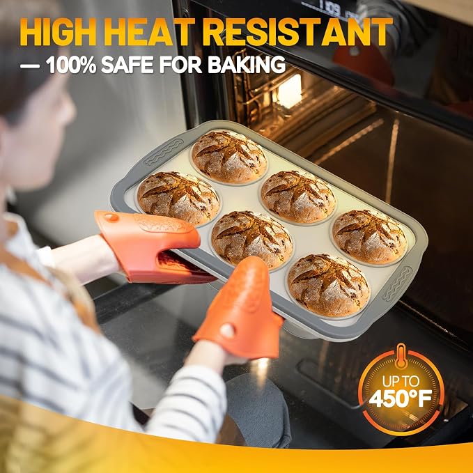 Silicone Muffin Pan, 6 Cups Non-Stick Cupcake Pan, Food-Grade BPA-Free Muffin Tin, Oven-Safe 450 °F, Reinforced Steel Frame, Easy-Grab Handles, Quick-Release 2.7" Baking Molds for Mini Treats - Image 7