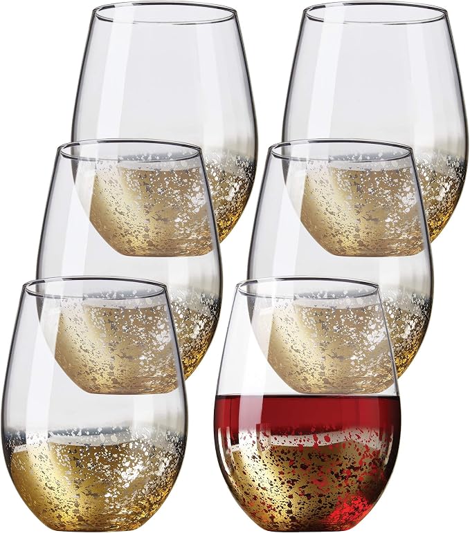 Kitchen Lux 18 oz Gold Rimmed Stemless Wine Glasses for Parties – Set of 6 Gold Wine Glass Cocktail Tumblers – Large Crystal Clear Wine Cups - Deluxe Glassware Gift for Christmas - Dishwasher Safe - Image 7