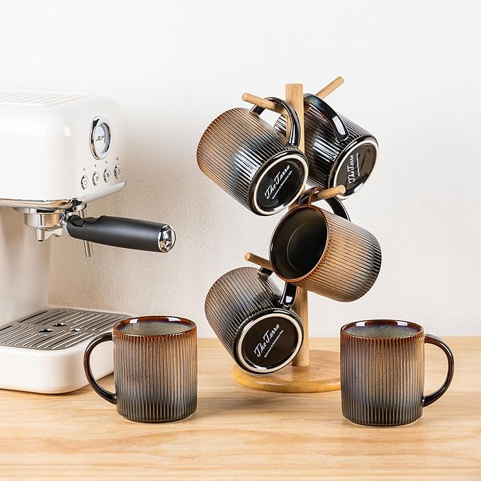 theterra Ceramic Coffee Mugs Set of 6, 14.2 oz Coffee Cups with Handle | Handmade, Suitable for Latte, Tea, Milk, Beer & Hot Cocoa, Cocoa Mocha - Image 7