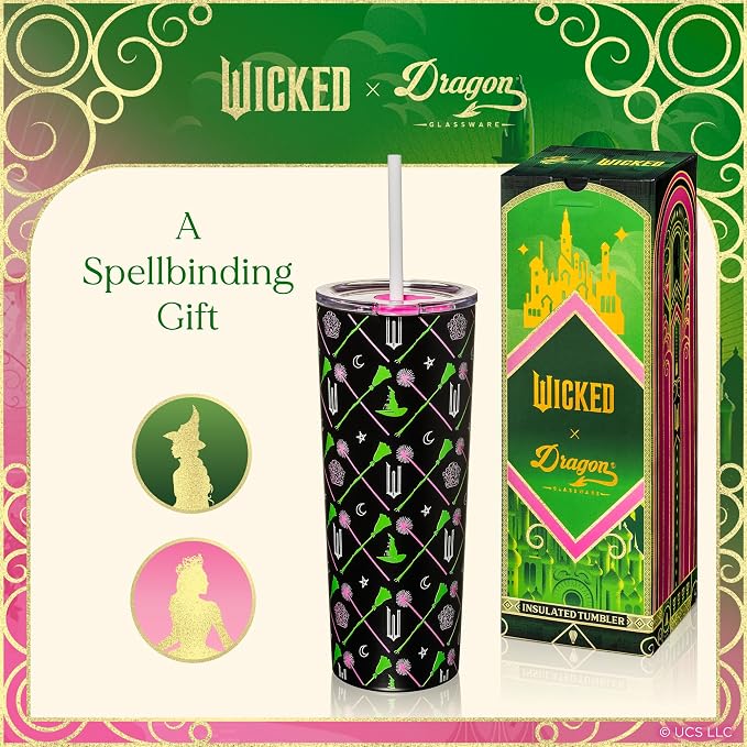 Dragon Glassware x Wicked Stainless Steel Tumbler with Straw, 24 oz - Green | Vacuum Insulated Wicked Cup with Lid & Straw For Water & Iced Tea; Official Wicked Merch - Image 7