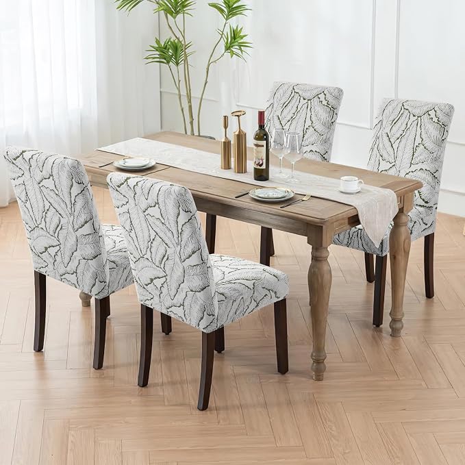 Fuloon Dining Chair Slipcover, Stretch Parson Chair Protector for Home | Reed Jacquard Green, Set of 6, Super Fit, Stretch, Removable, Washable, Suits for Hotel, Dining Room, Ceremony, Banquet Party - Image 7