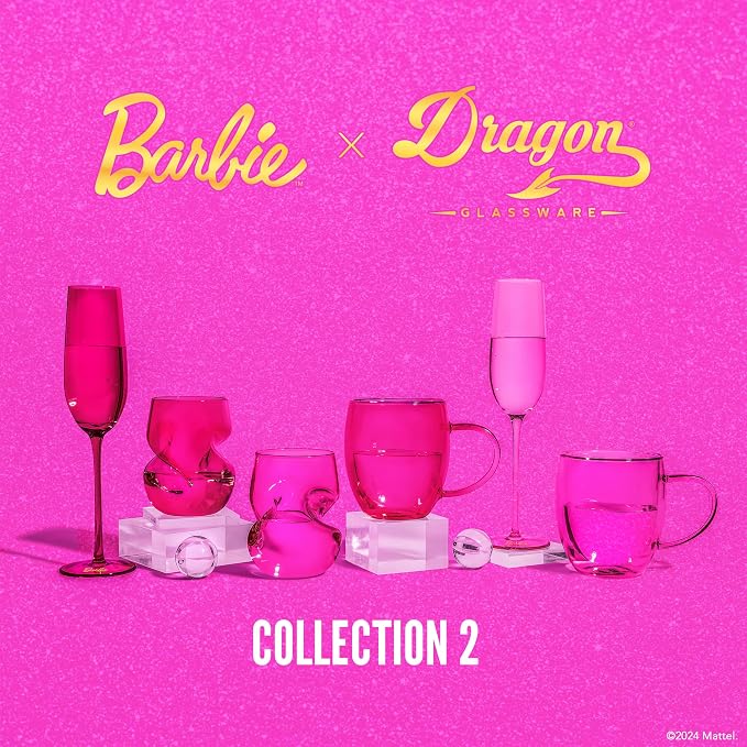 Dragon Glassware x Barbie Stemless Wine Glasses, 16 oz Set of 2 | Pink & Magenta Wine Glasses; Stemless Design with Finger Indentations; Aerates Naturally; Official Barbie Merch - Image 7