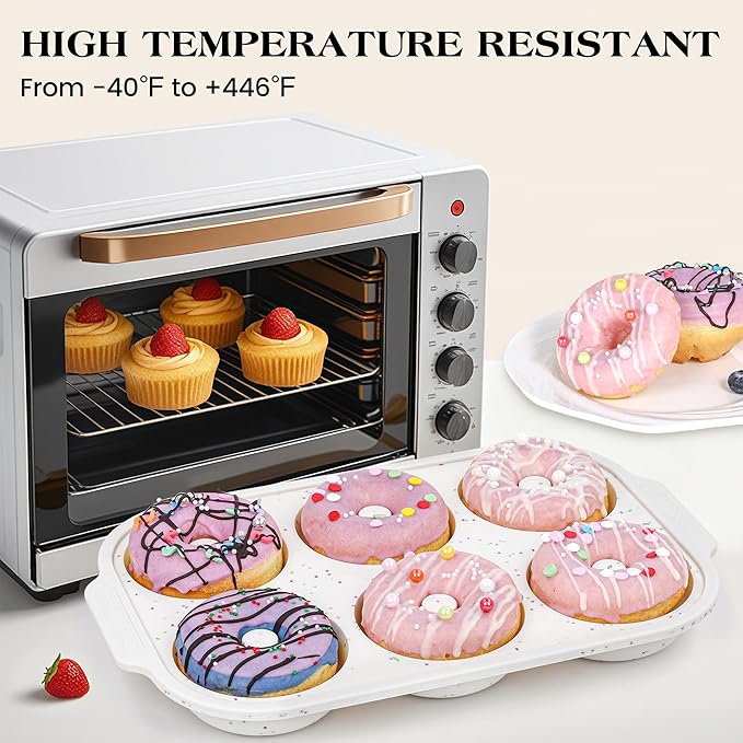 2 Pcs Silicone Donut Pan for Baking with Metal Reinforced Frame Nonstick 6 Cavity Donut Molds Doughnut Tray 3.25 Inch Large Bagel Molds(Cream)