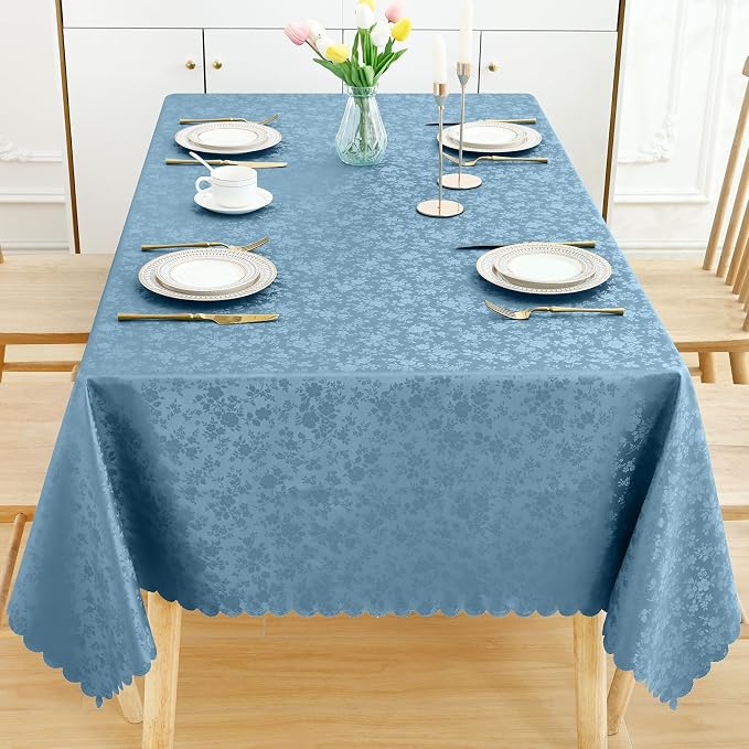 Smiry Rectangle Waterproof Heavy Duty Vinyl Tablecloths, 60 x 126 Inch | Wipeable Washable Floral Embossed Table Cover for Kitchen and Dining Room, Indoor & Outdoor Use, Stone Blue - Image 8