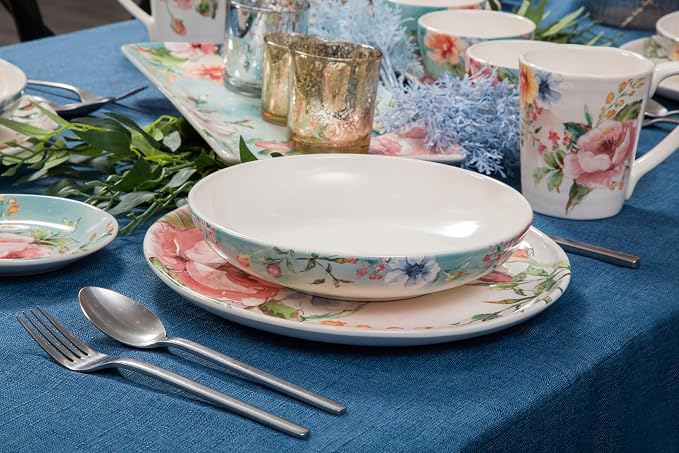 Bico Margret's Garden Pasta Bowls, 35oz Salad Bowl Set of 4, Large Ceramic Serving Dinner Bowls for Soup and Cereal, Microwave and Dishwasher Safe, Gift for Housewarming and Thanksgiving - Image 3