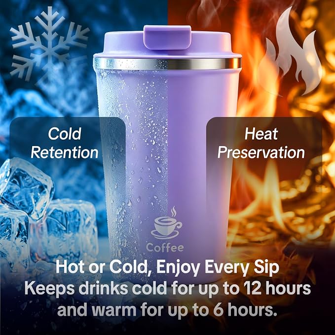 17oz Travel Coffee Mug ,Leakproof Vacuum Coffee Cup Insulated Tumbler | 304 Stainless Steel, Double-Wall Vacuum Insulated, Leakproof, Fits Hot & Cold Drinks Car Cup Holders, Travel, Office - Image 8
