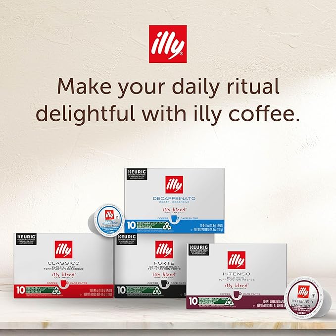 Illy Coffee K Cups - Pods For Keurig Machines – Classico Decaf Roast – Notes of Caramel - Mild, Flavorful & Balanced Flavor - No Preservatives – 10 Count, 6 Pack