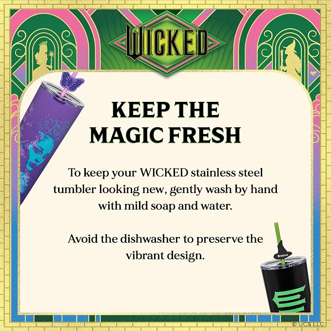 Dragon Glassware x Wicked: For Good Stainless Steel Tumbler, 24 oz 2-Pack | Set of 2 Vacuum Insulated Stainless Steel Wicked Cups with Lids & Straws; With Straw Charm; Official Wicked Merch - Image 8