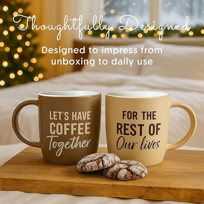 Triple Gifffted Let's Have Coffee Together Coffee Mug Set, Engagement Wedding Gifts for Couple, Bride and Groom Newlywed Bridal Shower, His and Hers, Mr and Mrs, Christmas, Valentine’s, Ceramic 13Oz - Image 7