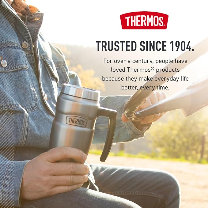 THERMOS Stainless King Vacuum-Insulated Travel Mug with Handle - 16oz, Matte Teal Tumbler for Hot & Cold Drinks - Leak & Sweat-Proof Stainless Steel Coffee Mug with Lid for Commuting - Image 7