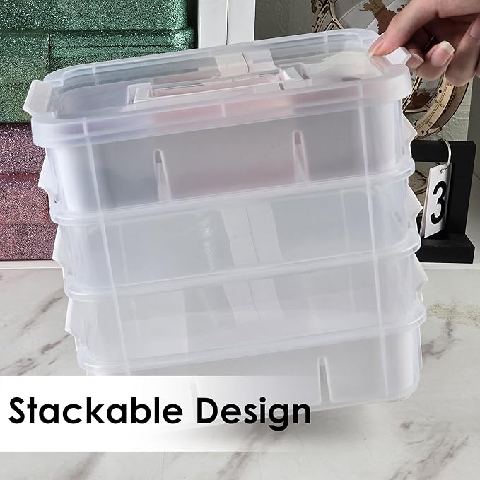 Craft Organizers and Storage, 11QT 4-Layer Durable Sewing Organizer for Sewing Supplies with 2 Removable Trays, DIY Kit Container for Seasonal Decor, Tool, Scrapbook and Art Supplies
